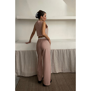 Conjunto de chaleco y pantalón a rayas WAFFLE-STRIPED color marrón para mujer - Product Image 6