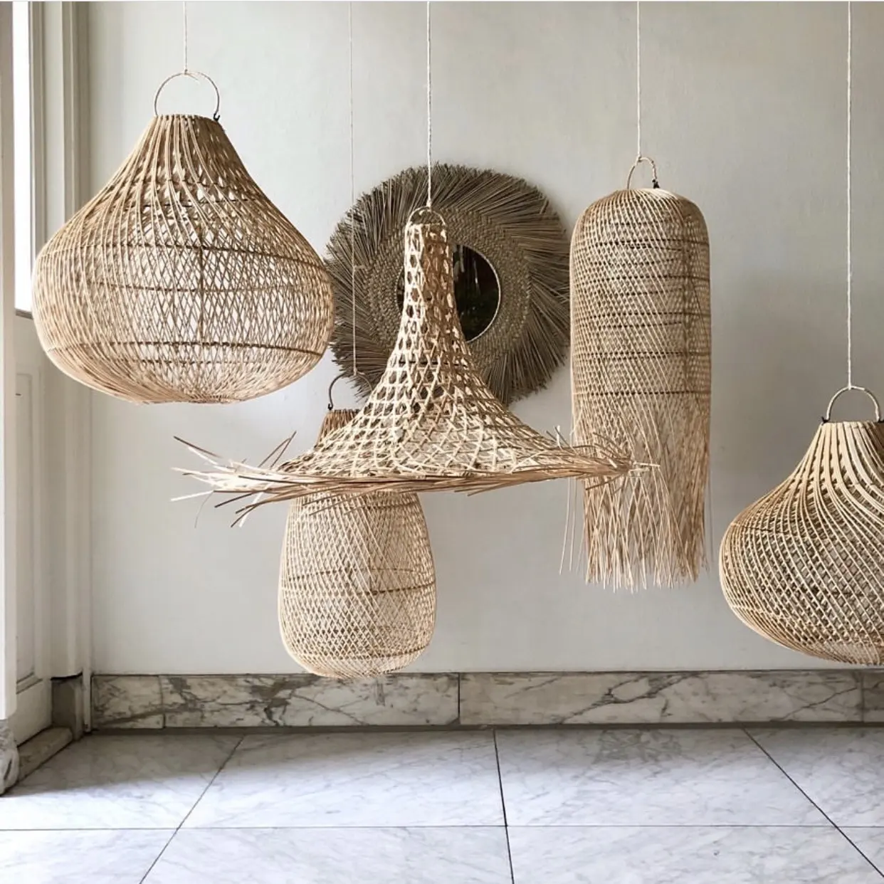 Азиатские плетеные абажуры потолочные подвесные люстры светильники подвесные светильники из ротанга бамбуковые шторы рамка деревянная антикварная Современная