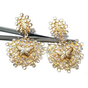 Zircon Polki Butterfly Design Gold Plated 925 Silver Dangle Earring Bridal Wedding Gold Plated Zircon Polki Earring <b>Gift</b> For Her - Product Image 6