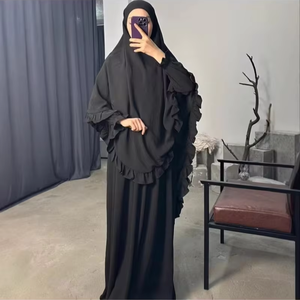 Tenue musulmane traditionnelle deux pièces grande taille pour femmes, couleur unie, en mousseline de soie, robe longue décontractée, inspirée de la burqa de Dubaï - Product Image 1