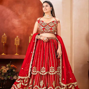 Moderno Lehenga Choli Tradicional Indio con Material de Red de Mariposa, Borlas, Cremallera, Lentejuelas, Bordado Zari y Dupatta - Product Image 1