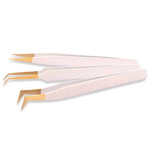 Pince à épiler d'extension de cils en or à pointe blanche en acier inoxydable pointes ultra fines pour une isolation précise des cils graver le logo - Product Image 2