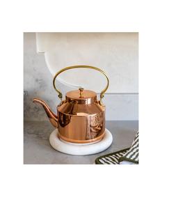 Heatproof copper <b>kettle</b> with brass edge and sturdy handle suitable for <b>vintage</b> kitchens and functional decor - Product Image 3
