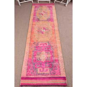 3x10.7 ft Herki Turkish Rug Eco-Friendly Traditional Pink Patchwork Latex Backing Wool Medium Pile <b>Hand</b> <b>Wash</b> - Product Image 1