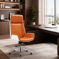 Chaise de bureau de direction en cuir PU orange à dossier haut avec accoudoirs intégrés et base à roulettes chromée – Vente en gros usine