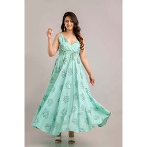 Vestido Maxi Ajustado sin Mangas con Estampado Floral Azul Turquesa-SHKUP1364 Talla Grande, Natural, Transpirable y Sostenible para el Día a Día - Product Image 2