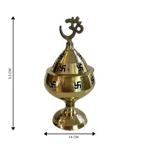 HOME GENIE <b>Brass</b> Akhand Diya with Lid and Om Symbol Traditional Covered <b>Oil</b> <b>Lamp</b> with Swastik Design for Temple Pooja Room Decor - Product Image 2