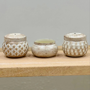 Premium Handcrafted <b>Wooden</b> Wax Fill Jars for Diwali Carved Decorative Candle Holders Rustic Bowls for Festive Gifting and Decor - Product Image 6