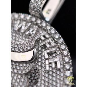 Diamante de moissanita y oro blanco sólido de 10 quilates chapado con colgante de Panda de Plata de Ley 925 SIN Cadena, colgante grueso - Product Image 4