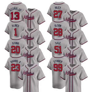 Camisetas de Béisbol Personalizadas para Hombre, Modelo Atlanta Road 2025, Bordadas con Logos, Color Gris, Transpirables, Tallas Grandes - Product Image 1