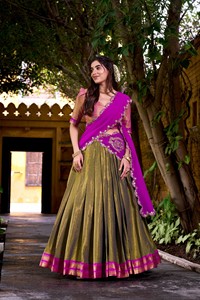 Vêtements ethniques indiens Kanchipuram soie longueur au sol broderie Lehenga Choli Zari tissage mariage Festival porter des collections femmes - Product Image 2