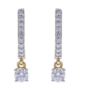 Boucles d'oreilles pendantes symétriques de luxe pour femmes en or 14 carats plaqué rhodium avec diamant naturel rond de 3,5 mm serti - Product Image 1