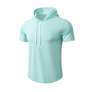 Sweat-shirts de sport et de fitness pour hommes, vente en gros de t-shirts à manches courtes en coton et élasthanne, avec col à capuche et logo sur le devant - Product Image 1