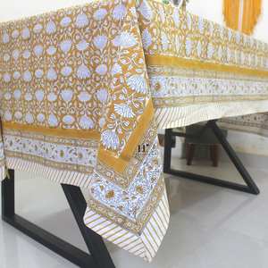 Nappe indienne en coton imprimé main bloc bleu océan floral 6 à 8 places Tamarai - Product Image 4