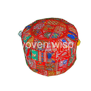 Décoration Patchwork Living Room Ottoman Cover wholesale Lot Embroidery Work Indian Pouf Large Round Ottoman Seat bone inlay console - Product Image 1