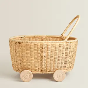 Carrito de mimbre con ruedas para bebé, carrito de mimbre con ruedas, Estilo vintage