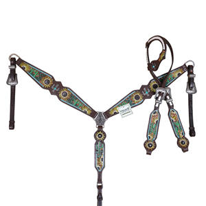 ชุดหมุดยึดแบบตะวันตกอุปกรณ์เสริมม้าหนังวัวดอกทานตะวันและกระบองเพชร - Product Image 1