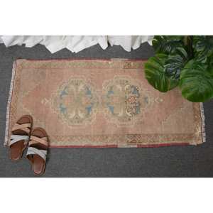 Alfombra de lana turca Beige Vintage de 1,7x3,4 pies, hecha a mano, clásica, área grande, retales abstractos, diseño Rectangular para pasillo, látex - Product Image 4