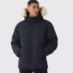 High Demanding Hooded Puffer With Removeable Faux <b>Fur</b> <b>Trim</b> In Black Windproof Warm Winter Bubble Men's Jackets Side Pockets - Product Image 1