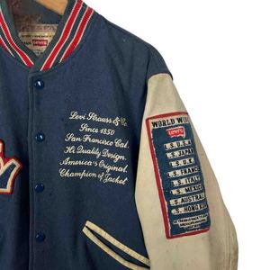 Lévis Rouge Tab Varsity Veste Vintage Brodé Baseball Letterman Manteau Bleu Marine Crème Manches Rétro Streetwear - Product Image 5