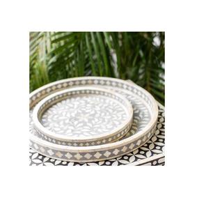 Bandeja Redonda de Hueso de Camello Indio, Decoración India y Bandejas de Madera, Diseño y Acabado Personalizados Disponibles - Product Image 3
