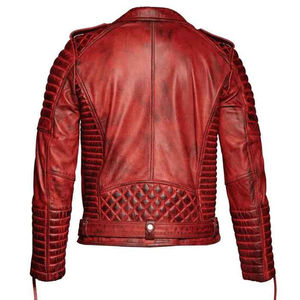Chaqueta de hombre OEM personalizada, 100% cuero de oveja genuino, acabado encerado antiguo, forro de poliéster suave, resistente, con doble botonadura y cremallera. - Product Image 6