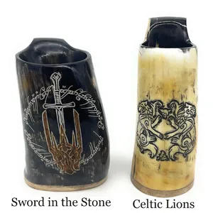 แก้วมักรูปเขาควายแกะสลักด้วยมือเหมาะสำหรับน้ำและเบียร์แก้วบัฟฟาโลฮอร์นสไตล์ไวกิ้งขนาดใหญ่พร้อมคริสต์มาส - Product Image 1