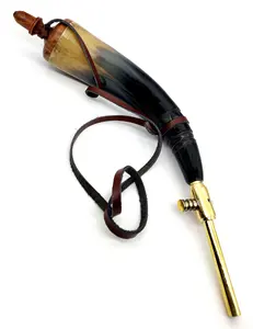 Corne de poudre de buffle artisanale de style nautique de luxe Poudre de pistolet polie de haute qualité avec couvercle en laiton Prix de gros - Product Image 5