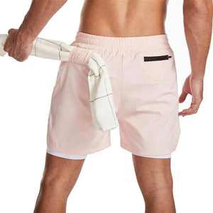 2 en 1 Stretchy Workout Running Fitness Wear Short de musculation avec poche zippée et collants Spandex Gym Shorts pour hommes - Product Image 4