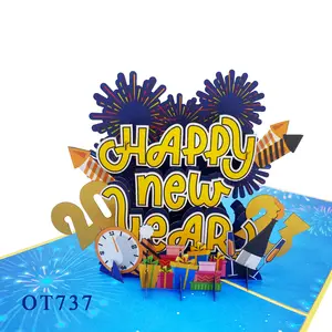 Customized Printing Free Sample 3D Pop up Happy New Year Greeting Cards Thank You Cards Made In Vietnam