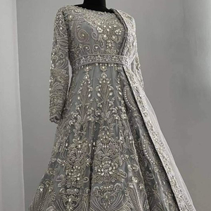 NEW EMBROIDERY on BRIDAL FLOOR-LENGTH DRESS WITH <b>BELT</b> & DUPATTA WITH EMBELLISHED CRYSTAL GLASS BEADS,DABKA <b>WORK</b> for WEDDING@2024 - Product Image 1