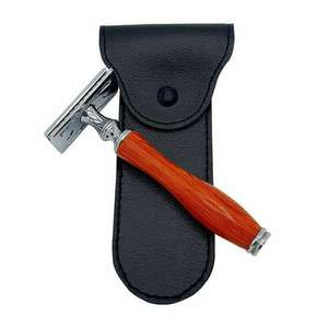 Kounain Rasoir de sécurité professionnel à double tranchant pour hommes et femmes Manche en bois naturel durable Utilisation du rasage du visage rouge - Product Image 4