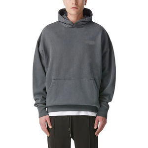 Sudadera con Capucha para Hombre, Lavado Ácido, Color Sólido, Invierno, Felpa Gruesa, 100% Algodón, Transpirable, Cortavientos, Manga Larga - Product Image 1