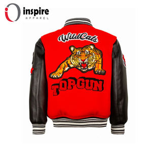 Chaqueta Bomber Personalizada OEM Ecológica con Bordado Chenille de Lana/Poliéster, Cuello Alto y Mangas Largas para Hombre - Product Image 2