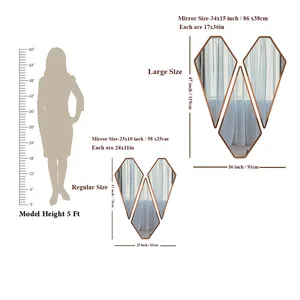 Modern Diamond Shape Vanity <b>Mirrors</b> <b>Set</b> of 3 with Copper Color Frame Factory Direct Sale From Manufacturer Wholesale - Product Image 3