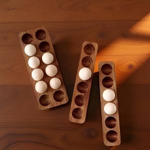 Plateau à oeufs en bois fait main Porte-oeufs en bois naturel Décor de cuisine de ferme rustique et présentoir de rangement - Product Image 4