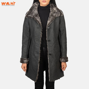 Chaqueta de piel de oveja genuina para mujer, abrigo de invierno, forro de piel auténtica, elegante cierre de botones de longitud media, soporte sólido cálido de lujo - Product Image 1