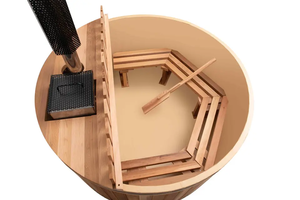 Bain à remous extérieur en cèdre rouge pour 4 personnes avec poêle à bois - Product Image 5