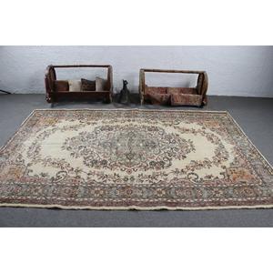 Tapis de 5,8 x 9,3 pieds, tapis turc vintage, tapis Ikat marron vert - Product Image 3