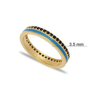 Bague en argent sterling 925 avec pierre de zircon noir et design en émail bleu, fabrication artisanale turque, vente en gros - Product Image 3