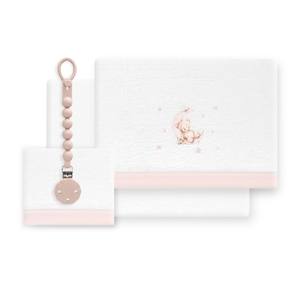 Ensemble de literie Oso Luna 3 pièces en polaire corail pour lit bébé et support de sucette, motif tissé, modèle OSO LUNA - Product Image 1