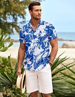 Chemise Aloha en satin respirant pour homme pour l'été Plage Luau & Vacances Imprimé hawaïen Décontracté Manches courtes Anti-boulochage Séchage rapide