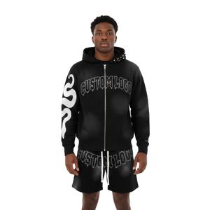 Conjunto de Sudadera con Capucha y Pantalones Cortos de Verano Más Vendido, con Pedrería, Oversize, con Cremallera, de Felpa Francesa Lavada, Conjunto de Sudadera con Capucha 2026 - Product Image 1