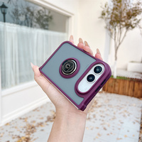 Pour Apple iPhone Duo 360 °   Étui de téléphone pliable avec support rotatif transparent givré anti-rayures et protection d'objectif antichoc