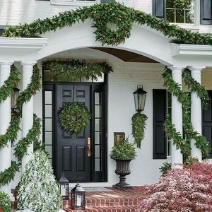 Hh-60 personnalisé multicolore suspendu en plastique vert cyprès feuille <span class=keywords><strong>guirlande</strong></span> artificielle couronne ronde pour la décoration de jardin extérieur - Product Image 1