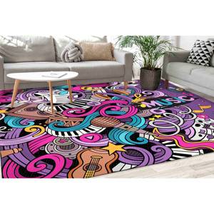 Alfombra con Diseño de Grafiti Musical: Arte de Instrumentos Coloridos - Alfombra Antideslizante, con Pelo Suave - Product Image 1