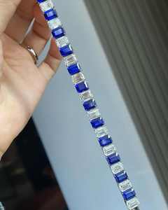 Nuevas Pulseras de Cadena Estilo Tenis de Plata de Ley 925 con Zafiro Azul de 7x9mm y Circonita Cúbica de Corte Esmeralda de 2ct, de Lujo y a la Moda - Product Image 4