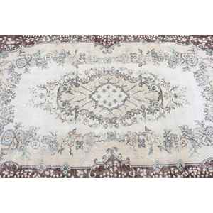 พรมวินเทจสไตล์ตุรกี ขนาด 3.7x6.9 ฟุต พรมขนสัตว์สีน้ำตาลขาวสไตล์โอเรียนทัล - Product Image 4