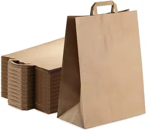 Economic Kraft Brown Paper Bag Bulk Flat Handle Paper Shopping Bag Packaging Bag