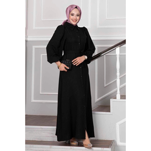 Robe Hijab Détail Perle Noir - Product Image 5